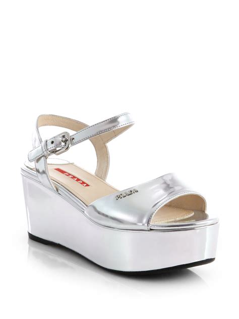 prada metallic wedge sandal|prada platform wedge sandals.